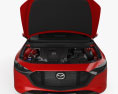 Mazda 3 Fließheck mit Innenraum und Motor 2023 3D-Modell Vorderansicht