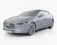 Mazda 3 hatchback with HQ interior and engine 2023 3d model clay render