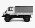 Mercedes-Benz Unimog U4000 Flatbed Canopy Truck with HQ interior 2000 3D 모델  side view