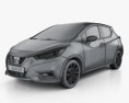Nissan Micra HQインテリアと とエンジン 2019 3Dモデル wire render