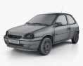Opel Corsa (B) 3도어 해치백 2003 3D 모델  wire render
