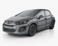 Peugeot 308 2014 3D模型 wire render