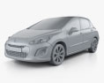 Peugeot 308 2014 3D модель clay render