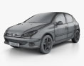 Peugeot 206 掀背车 5门 2010 3D模型 wire render