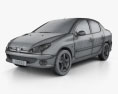 Peugeot 206 세단 2010 3D 모델  wire render
