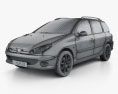 Peugeot 206 SW 2010 3D模型 wire render