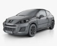 Peugeot 207 掀背车 3门 2012 3D模型 wire render