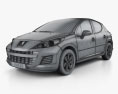 Peugeot 207 ハッチバック 5ドア 2012 3Dモデル wire render