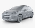 Peugeot 207 해치백 5도어 2012 3D 모델  clay render