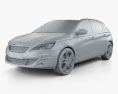Peugeot 308 2016 3d model clay render