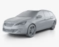 Peugeot 308 SW 2016 3D模型 clay render