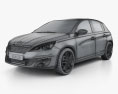 Peugeot 308 ハッチバック HQインテリアと 2016 3Dモデル wire render