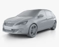 Peugeot 308 hatchback con interior 2016 Modelo 3D clay render