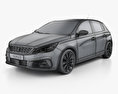 Peugeot 308 해치백 2020 3D 모델  wire render