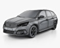 Peugeot 308 SW GT Line 2020 3D模型 wire render