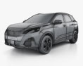Peugeot 3008 HQインテリアと 2019 3Dモデル wire render