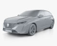 Peugeot 308 HYBRID 2024 3D-Modell clay render