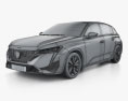 Peugeot 308 Allure 2024 3Dモデル wire render