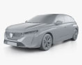 Peugeot 308 Allure 2024 3Dモデル clay render