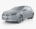 Peugeot e-208 GT-line 2023 Modello 3D clay render