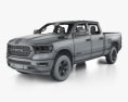 Dodge Ram 1500 Quad Cab Big Horn 6-foot 4-inch Box with HQ interior 2019 3D-Modell wire render