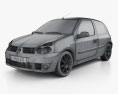 Renault Clio Mk2 3ドア 2012 3Dモデル wire render