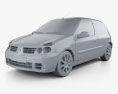 Renault Clio Mk2 3ドア 2012 3Dモデル clay render
