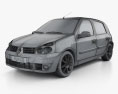 Renault Clio Mk2 5도어 2012 3D 모델  wire render