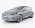 Renault Megane 5门 掀背车 2014 3D模型 clay render
