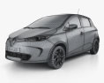 Renault ZOE с детальным интерьером 2016 3D модель wire render