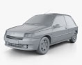 Renault Clio 3도어 해치백 1994 3D 모델  clay render