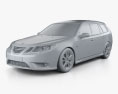 Saab 9-3 Sport Combi 2013 3D模型 clay render