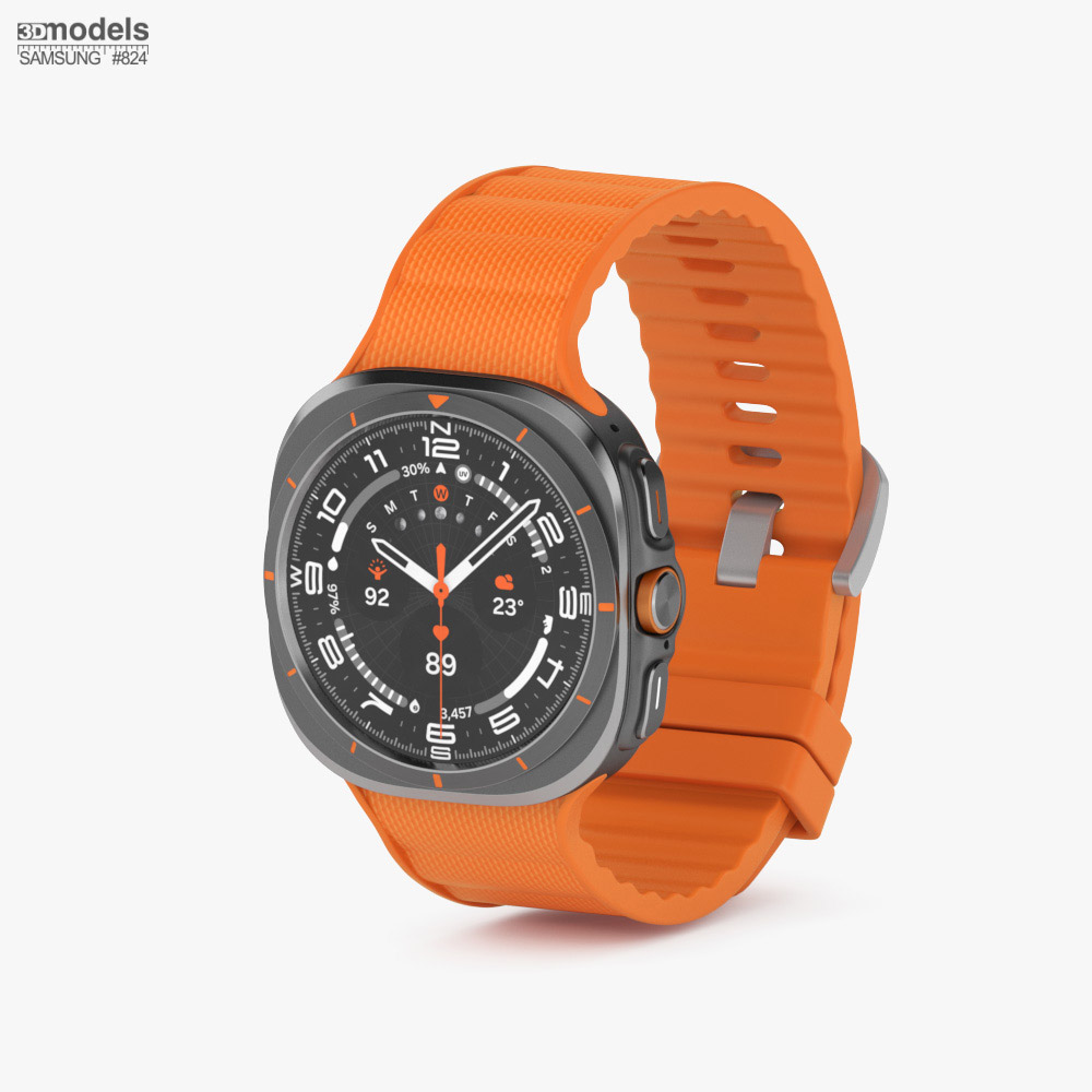 Samsung Galaxy Watch Ultra Titanium Gray Case Peakform Band Orange 3D model