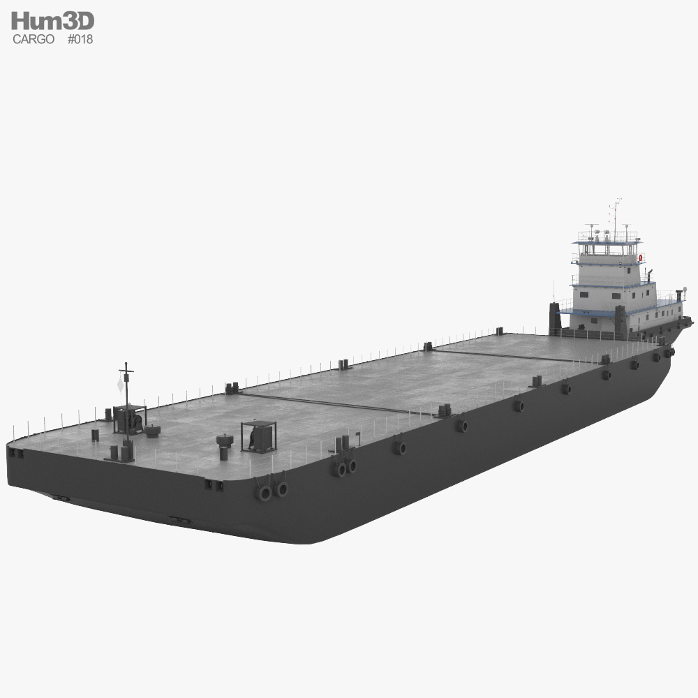 Pusher Boat with Barge 3D-Modell