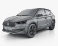 Skoda Fabia hatchback 2024 3d model wire render