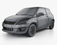 Suzuki Swift 掀背车 3门 2017 3D模型 wire render