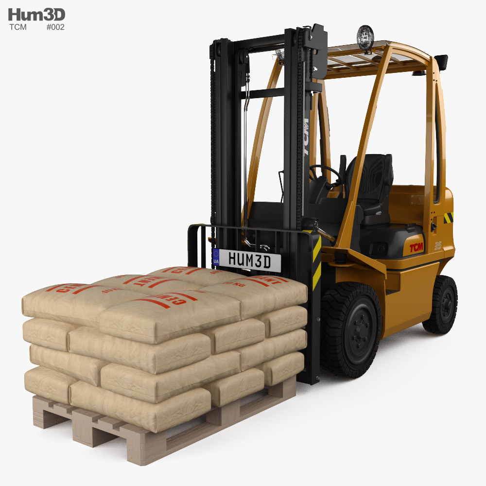 TCM Carretilla elevadora with Pallet Of Cement Bags Modelo 3D