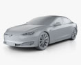 Tesla Model S with HQ interior 2015 3d model clay render