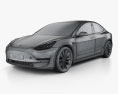 Tesla Model 3 HQインテリアと 2018 3Dモデル wire render