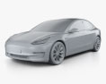 Tesla Model 3 HQインテリアと 2018 3Dモデル clay render