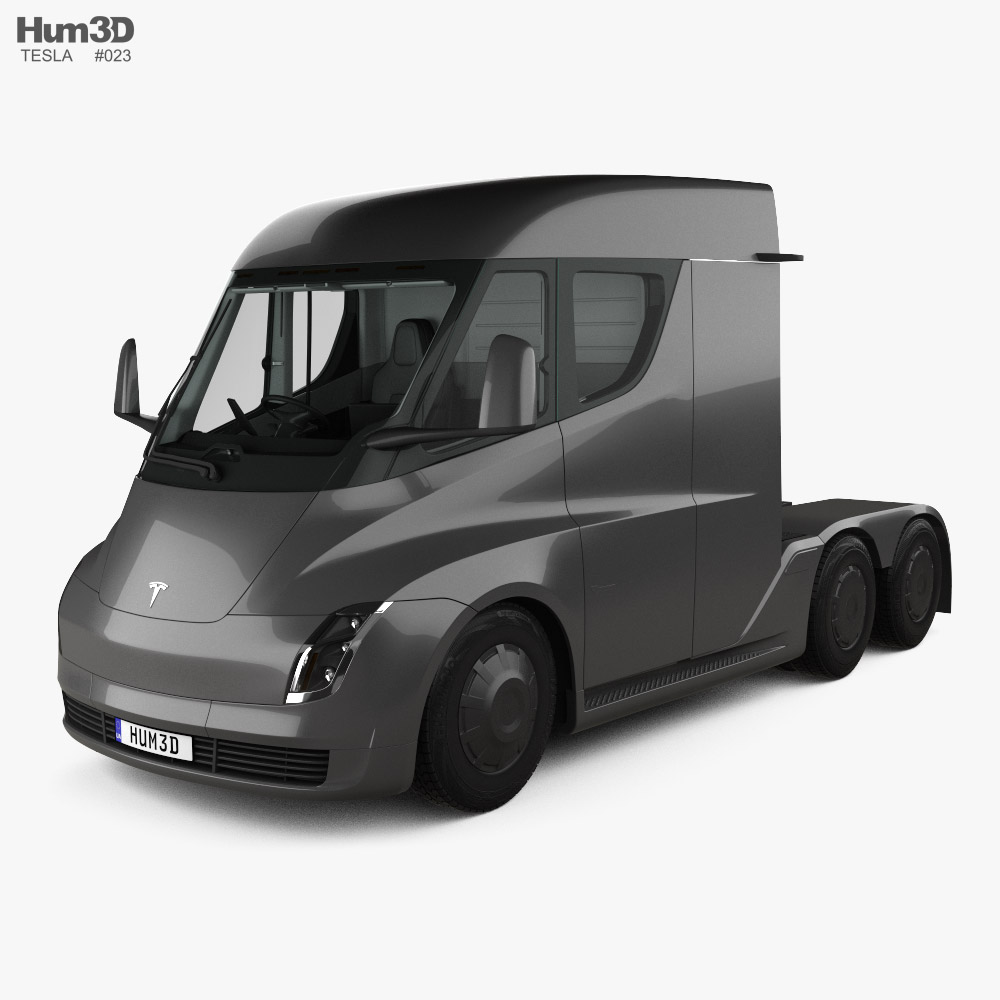 Tesla Semi Day Cab Tractor Truck with HQ interior and engine 2021 3D model