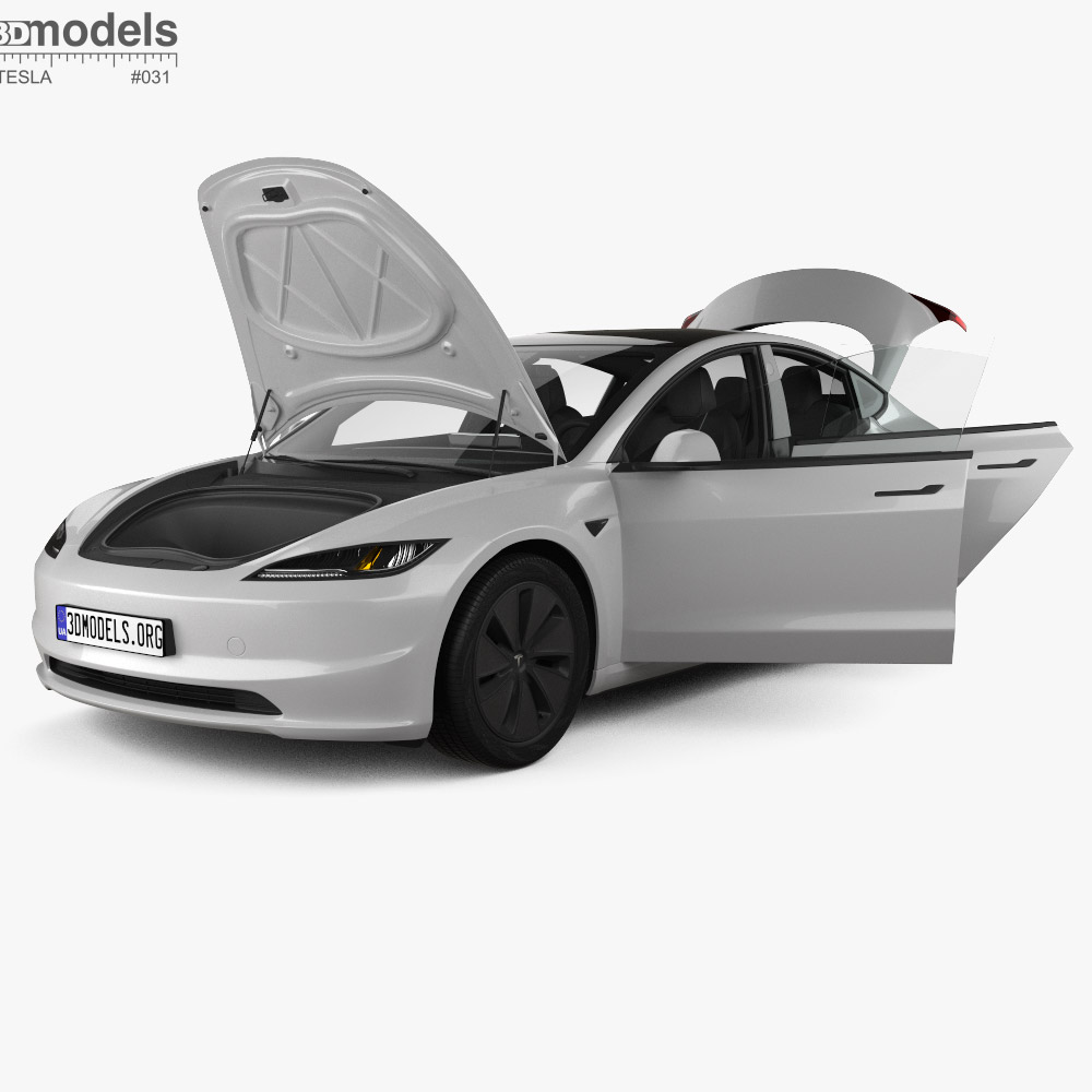 Tesla Model 3 with HQ interior 2024 Modello 3D