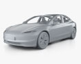 Tesla Model 3 with HQ interior 2024 3D модель clay render