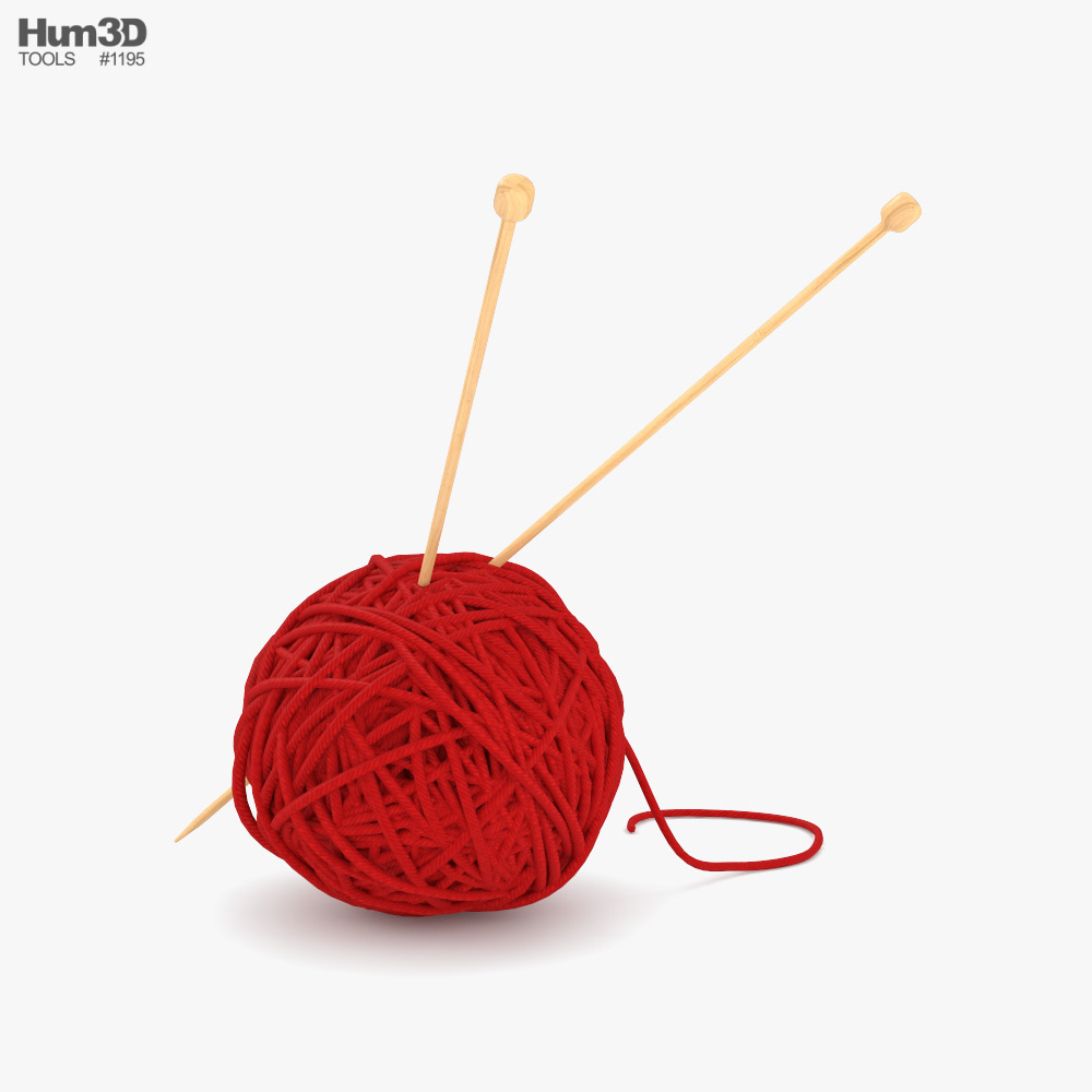 Wool Yarn With Knitting Needles 3D model - Download Life and