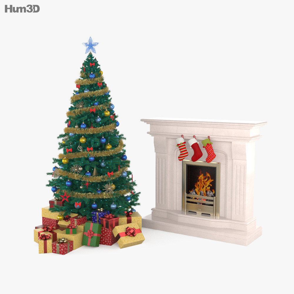 Fireplace with Christmas Tree 3D model