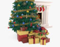 クリスマスツリーのある暖炉 3Dモデル