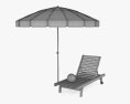 Beach Umbrella with Wooden Beach 椅子 3D模型