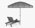 Beach Umbrella with Wooden Beach Стул 3D модель