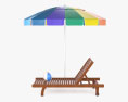 Beach Umbrella with Wooden Beach Chaise Modèle 3d