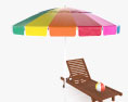 Beach Umbrella with Wooden Beach Стул 3D модель